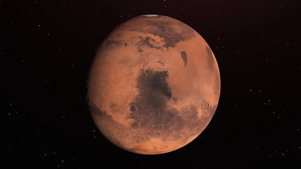 Water Ice Marked on Mars Globe (Illustration)