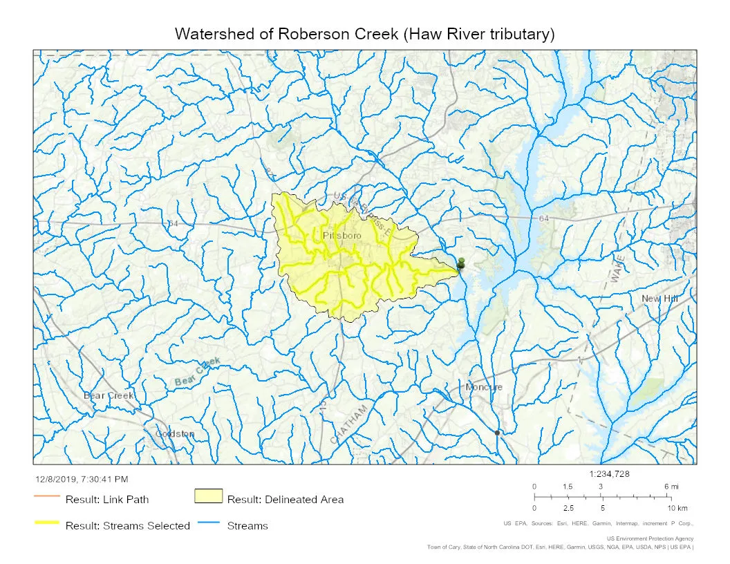 Watershed of Roberson Creek (Haw River tributary)