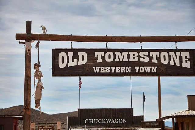 Welcome sign in Old Tombstone, the historic tourist quarter of Tombstone, Arizona 
