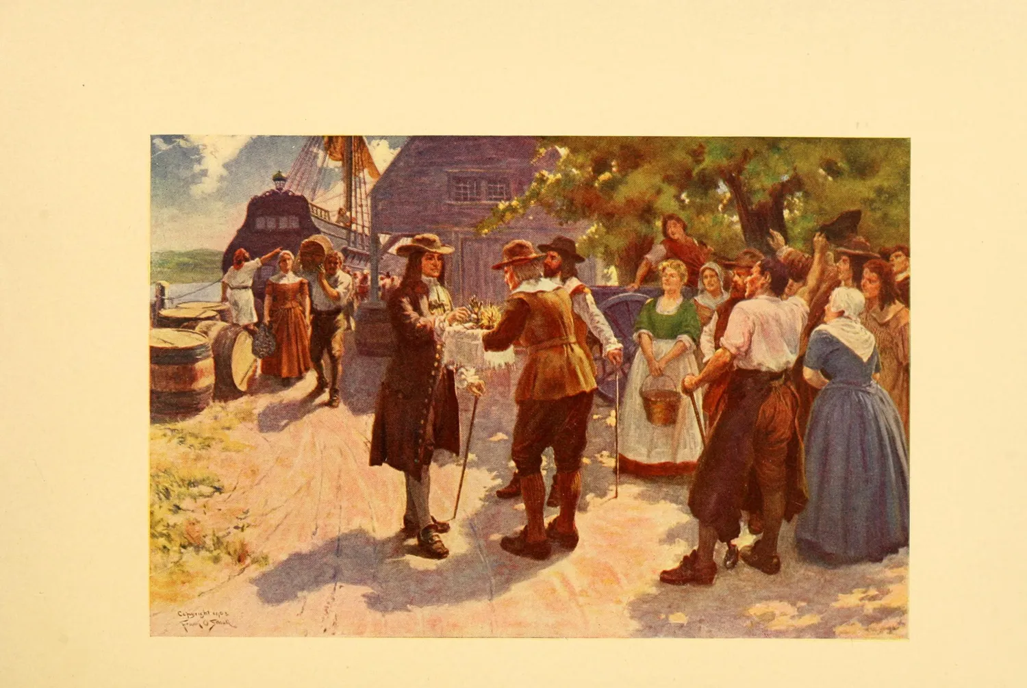 William penn being presented with the emblems of possession of the quaker colony