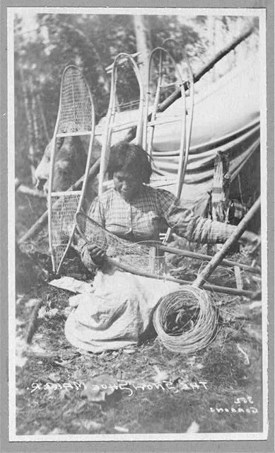 Woman making snow shoes
