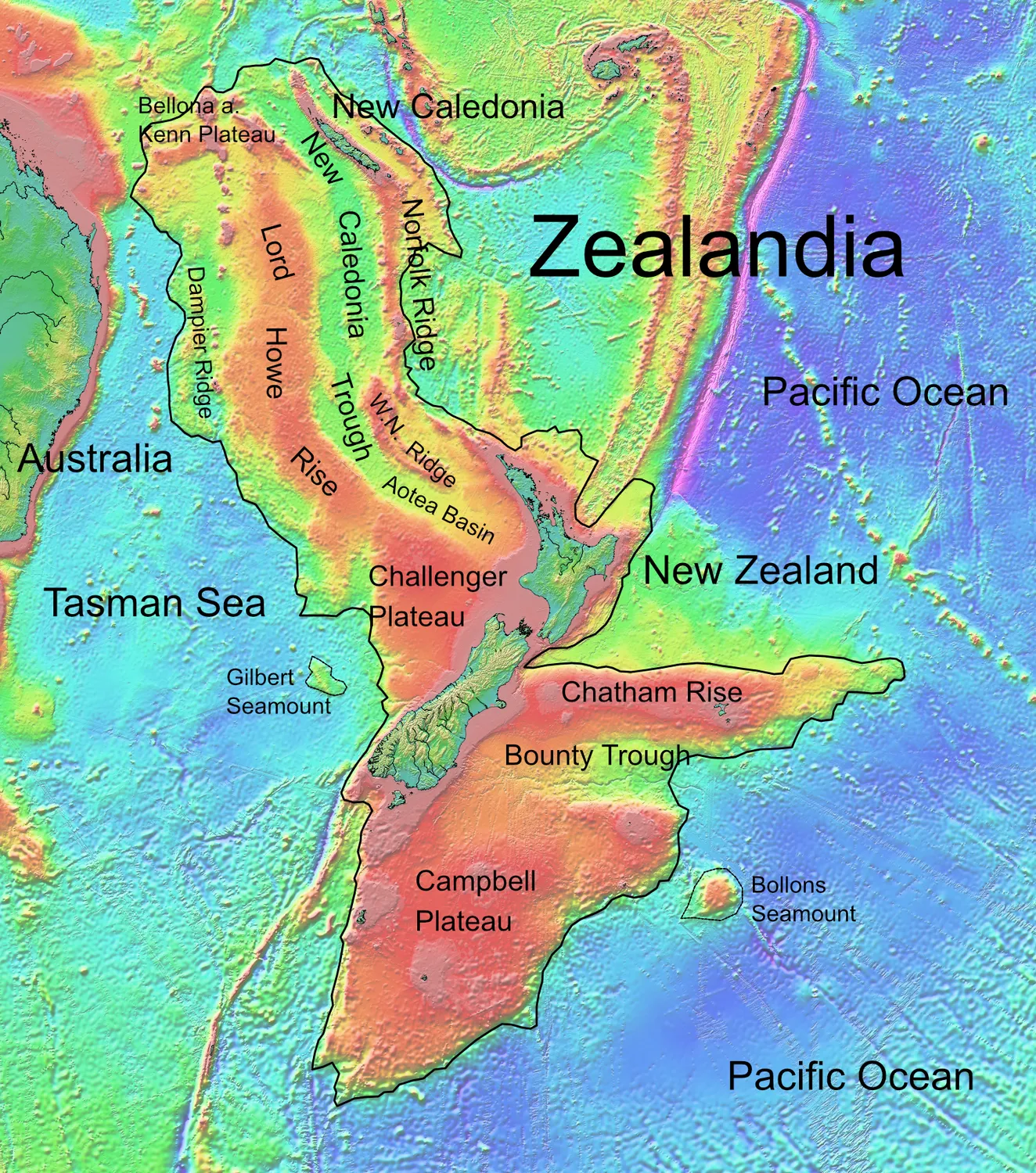 Zealandia, topographic map