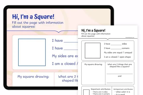 Hi, I'm a Square Shape — math worksheet for Grade 1, page 1 of 3