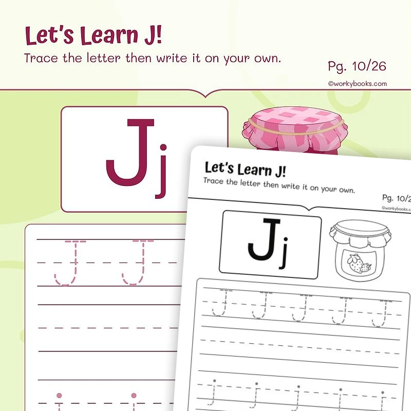 Alphabet J — ela worksheet for Grade K, Grade 1, page 1 of 3