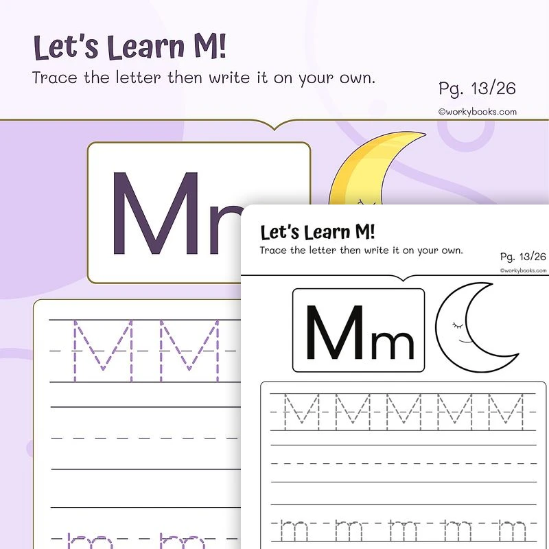 Alphabet M — ela worksheet for Grade K, Grade 1, page 1 of 3