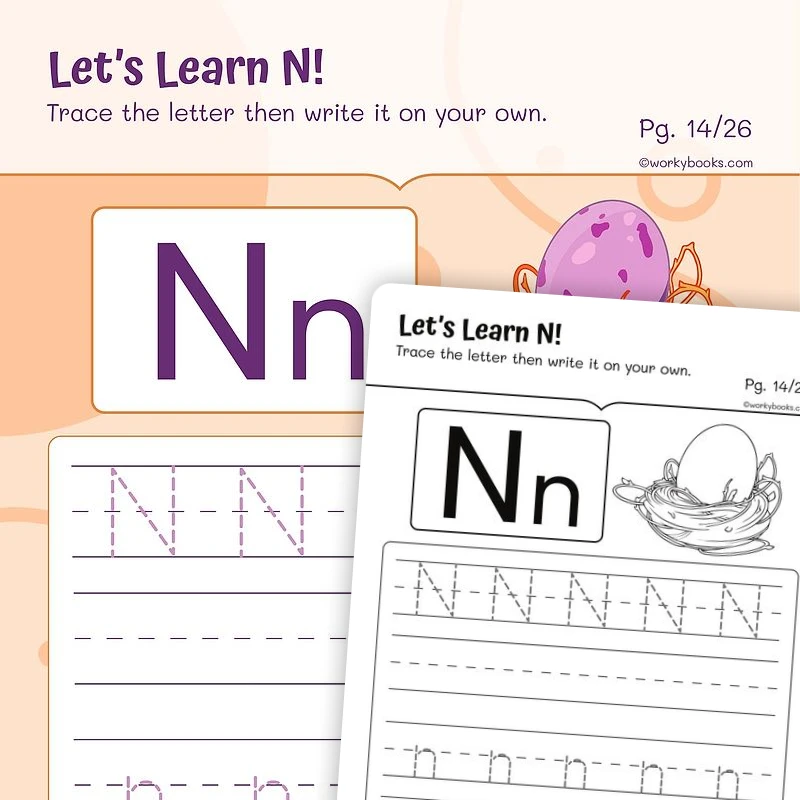 Alphabet N — ela worksheet for Grade K, Grade 1, page 1 of 3