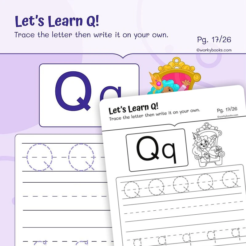 Alphabet Q — ela worksheet for Grade K, Grade 1, page 1 of 3
