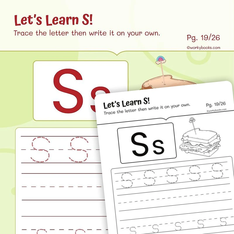 Alphabet S — ela worksheet for Grade K, Grade 1, page 1 of 3