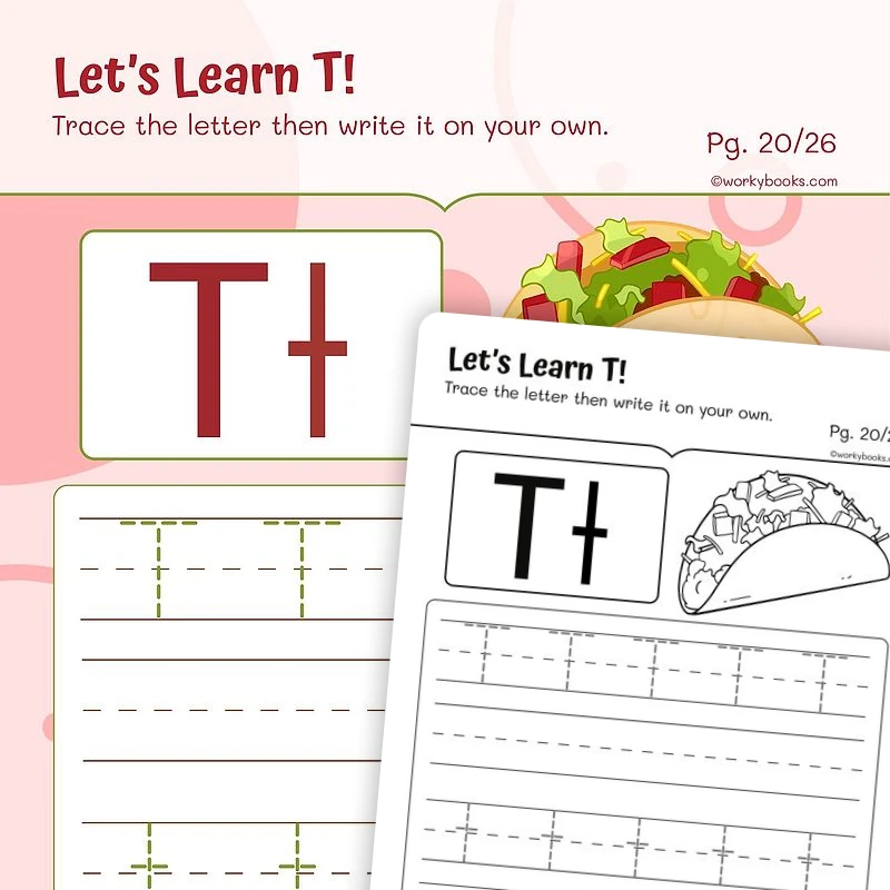Alphabet T — ela worksheet for Grade K, Grade 1, page 1 of 3