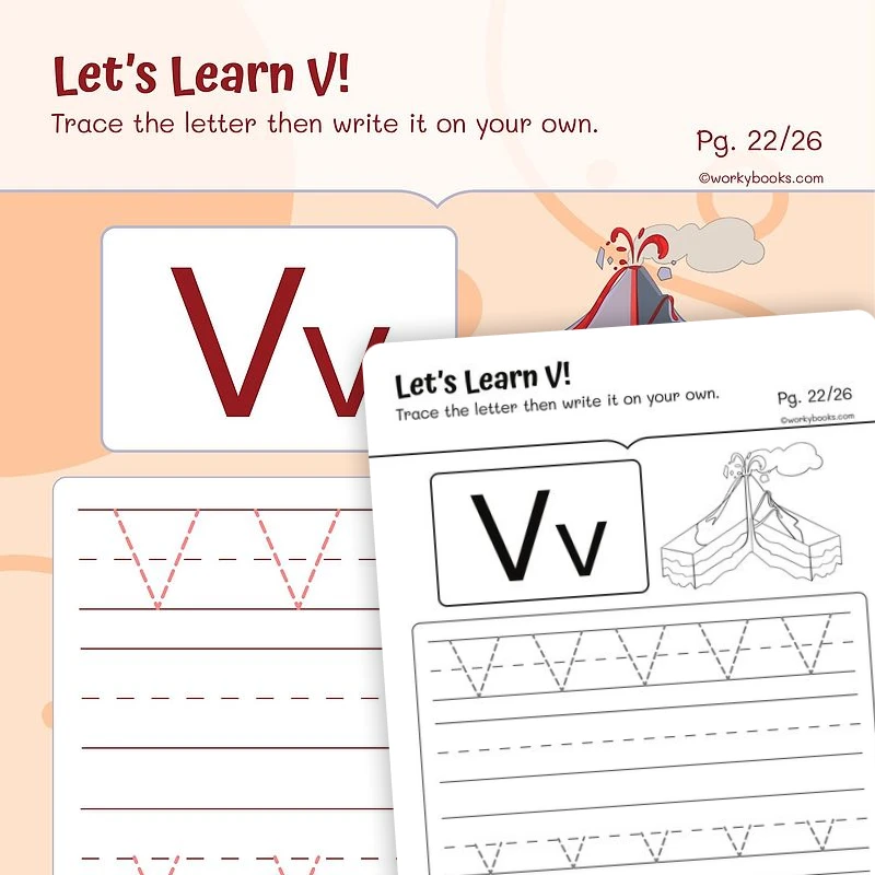 Alphabet V — ela worksheet for Grade K, Grade 1, page 1 of 3