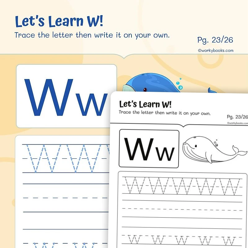 Alphabet W — ela worksheet for Grade K, Grade 1, page 1 of 3