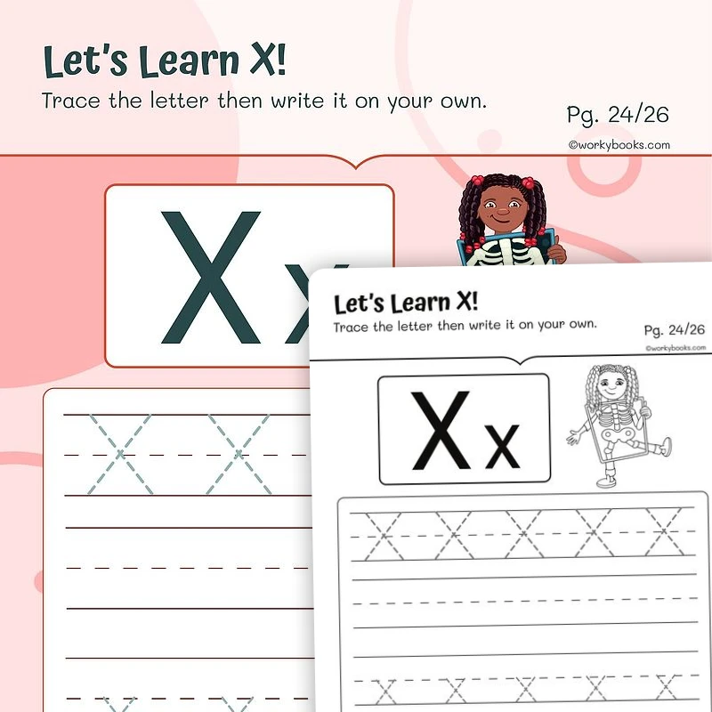 Alphabet X — ela worksheet for Grade K, Grade 1, page 1 of 3