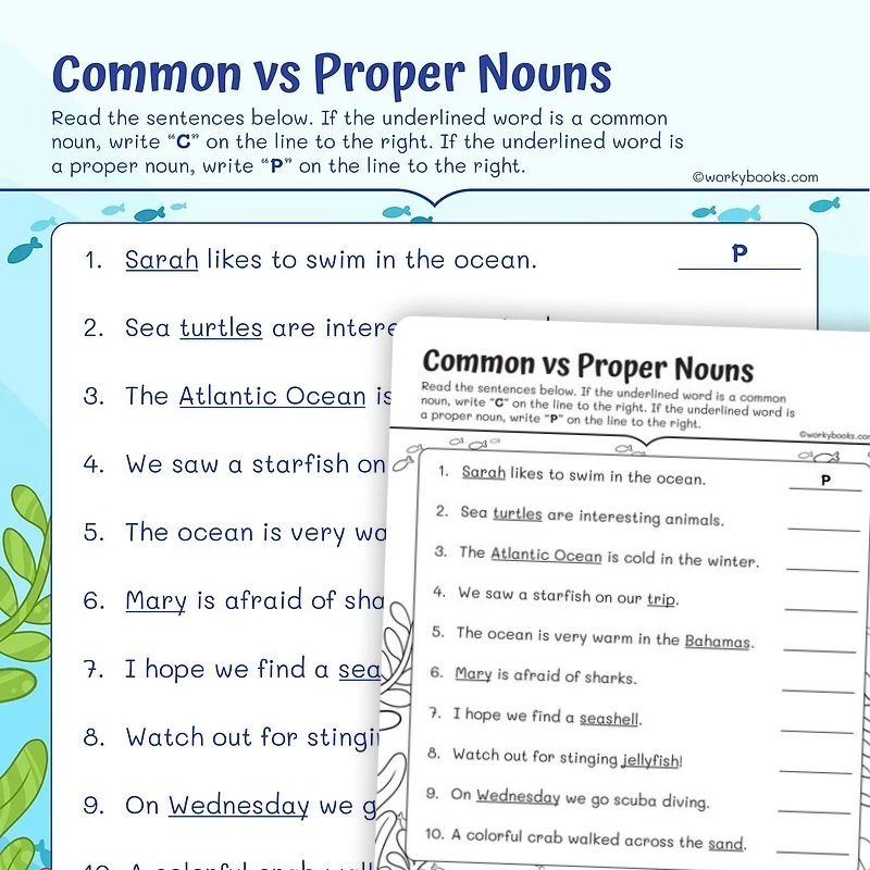 Common Noun vs Proper Noun — ela worksheet for Grade 1, page 1 of 3