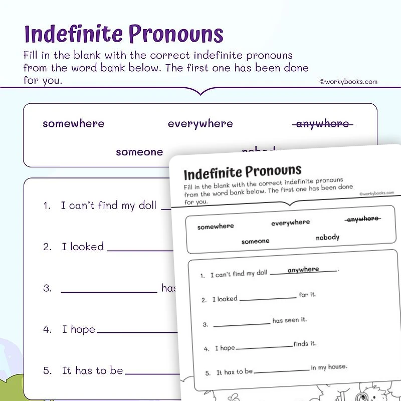 Indefinite Pronouns — ela worksheet for Grade 1, page 1 of 3