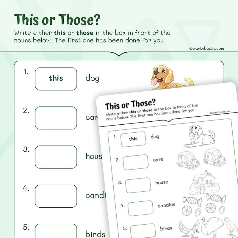 This or These — ela worksheet for Grade 1, page 1 of 3