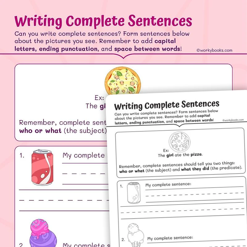 Writing Complete Sentences — ela worksheet for Grade 1, page 1 of 3
