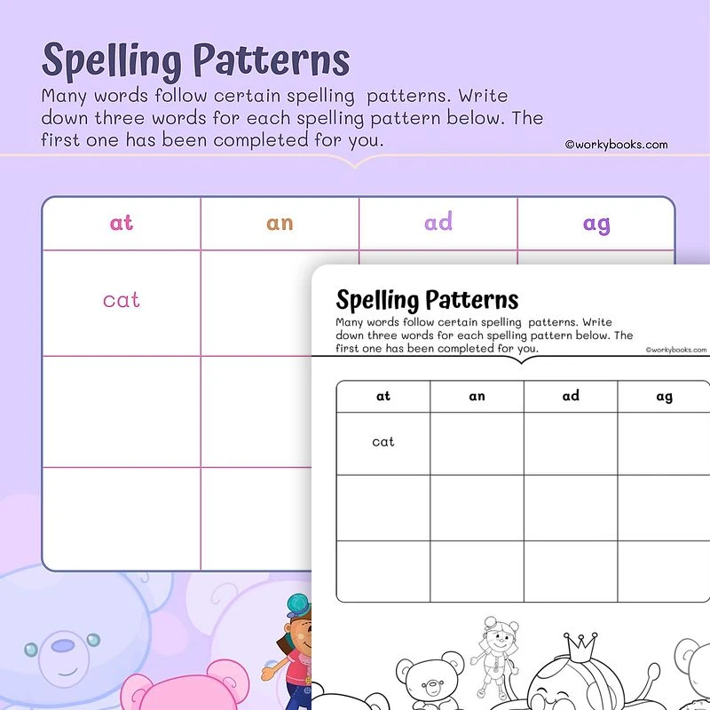 Spelling Patterns — ela worksheet for Grade 1, page 1 of 3