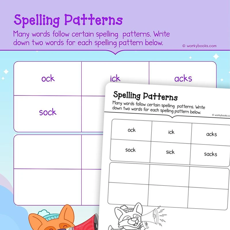 Vocabulary Spelling Patterns — ela worksheet for Grade 1, page 1 of 3