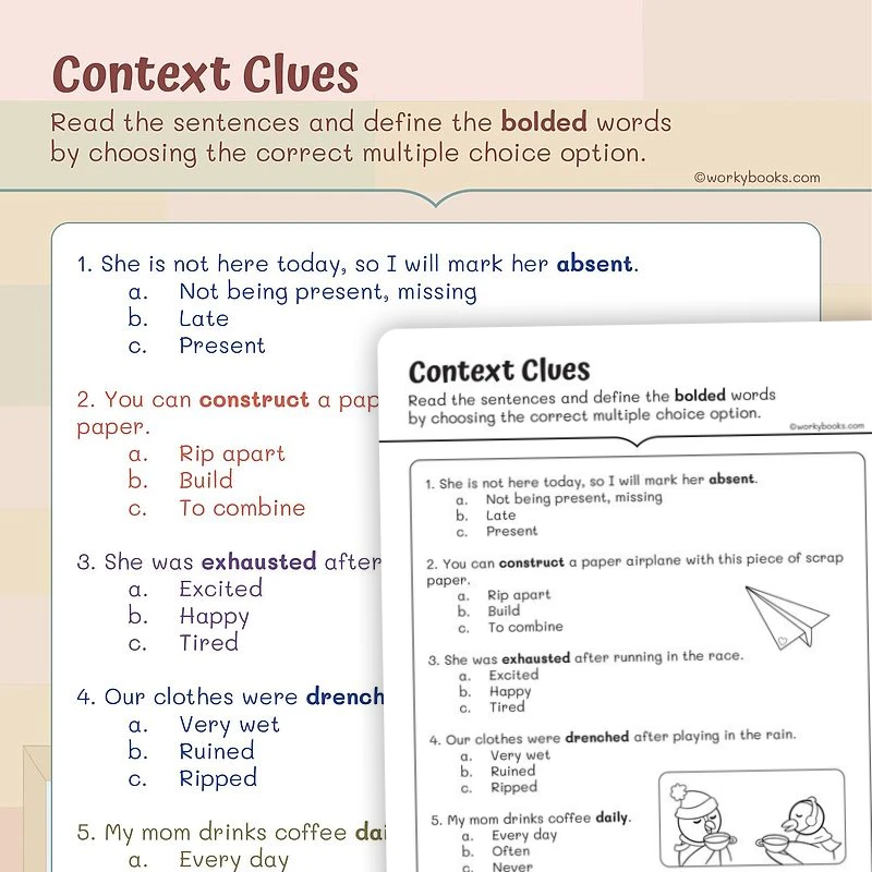 Meaning of Unknown Words — ela worksheet for Grade 1, page 1 of 3