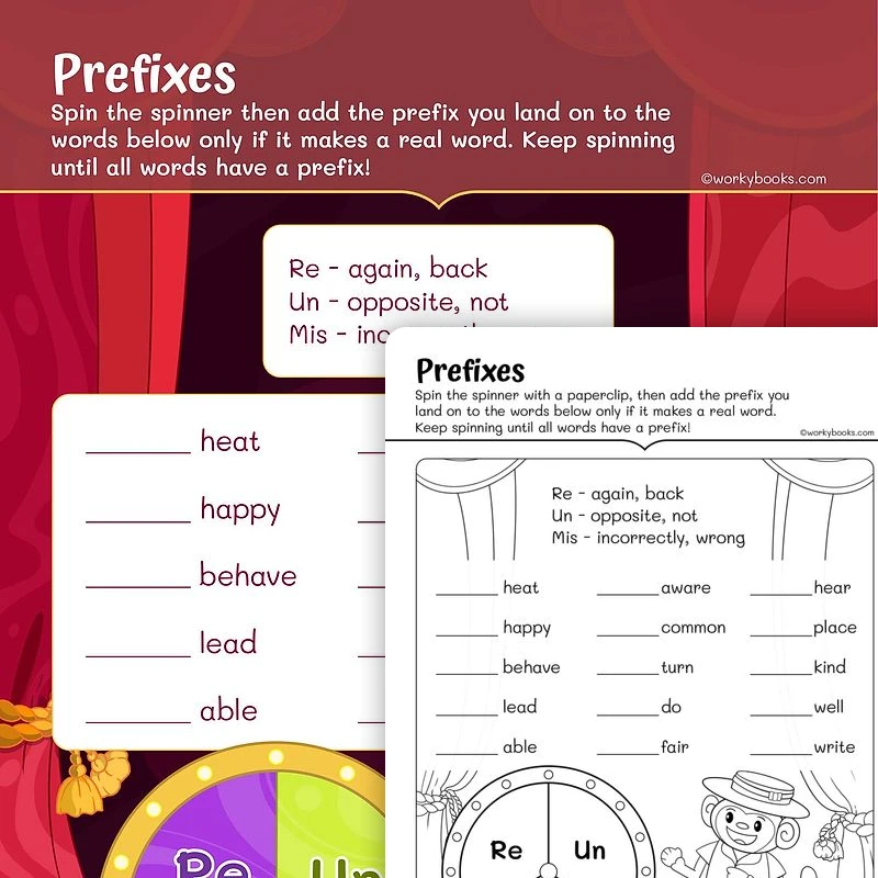 Grade 1 Prefix — ela worksheet for Grade 1, page 1 of 3
