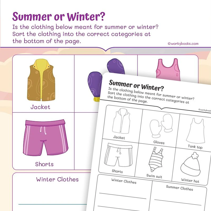 Vocabulary Summer or Winter? — ela worksheet for Grade 1, page 1 of 3