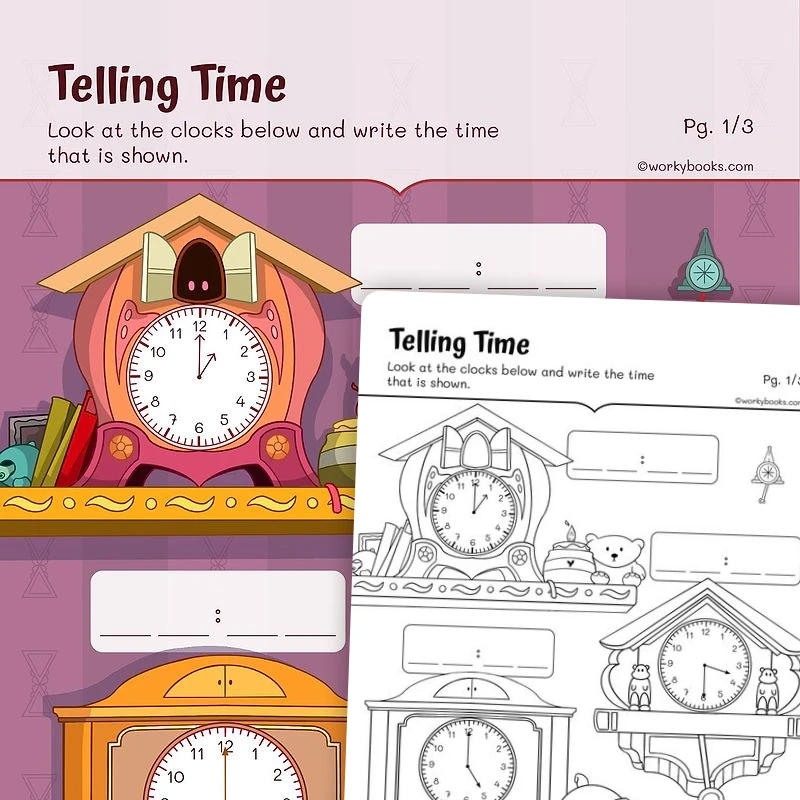 Tell and Write Time in Hours and Half-hours — math worksheet for Grade 1, page 1 of 3