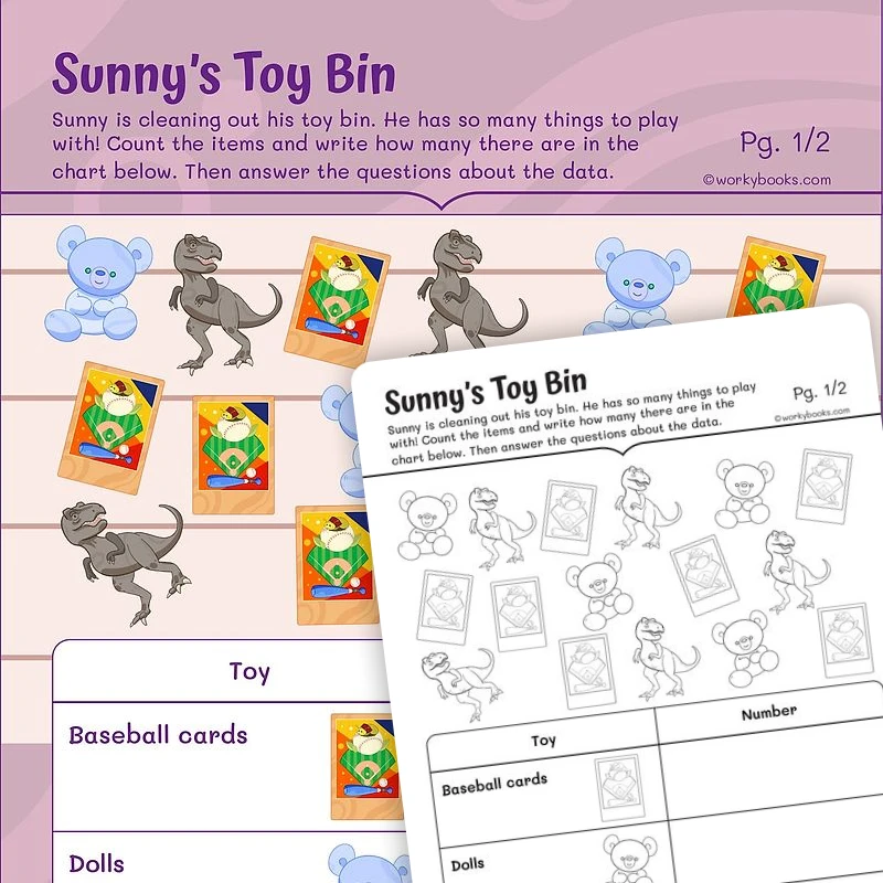 Organizing and Interpreting Data — math worksheet for Grade 1, page 1 of 3