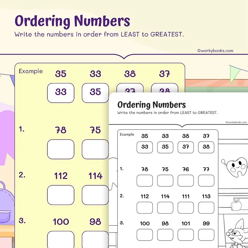 Ordering Numbers — math worksheet for Grade 1, page 1 of 3