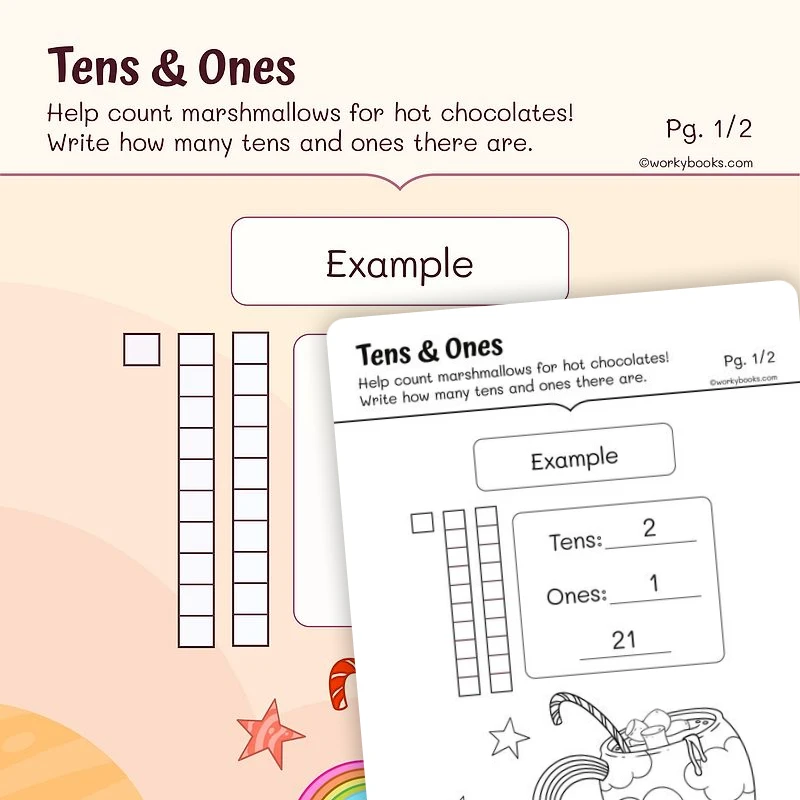 Tens & Ones — math worksheet for Grade 1, page 1 of 3