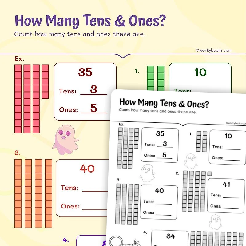 How Many Tens & Ones?—Number Sense — math worksheet for Grade 1, page 1 of 3