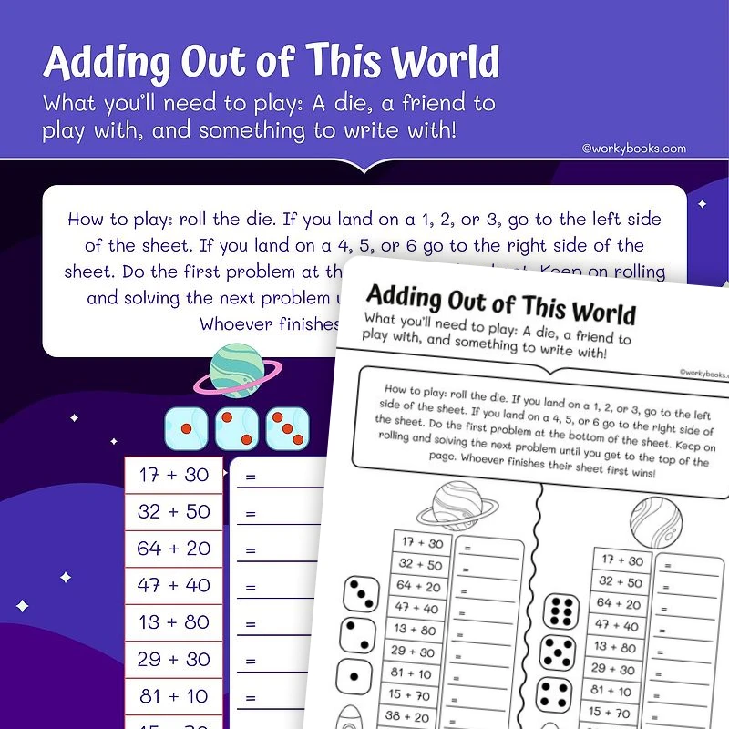 Addition with Multiples of 10 — math worksheet for Grade 1, page 1 of 3