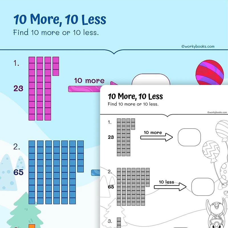 Add or Subtract Ten — math worksheet for Grade 1, page 1 of 3