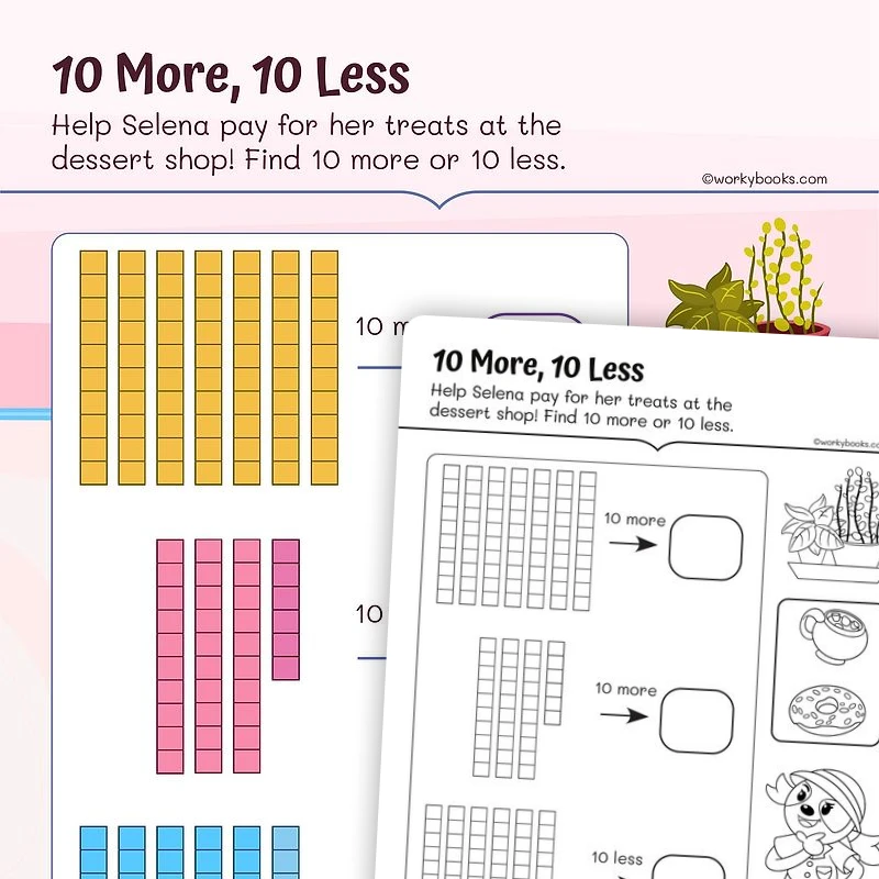 Ten More Ten Less — math worksheet for Grade 1, page 1 of 3