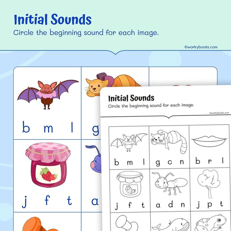 Initial Sounds—Phonics — ela worksheet for Grade 1, page 1 of 3