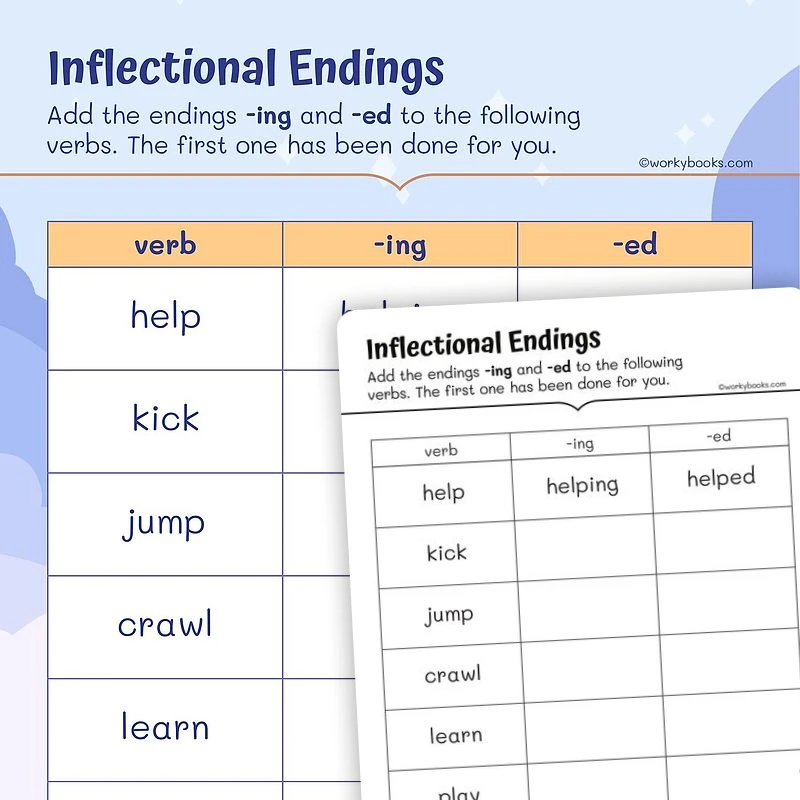 Inflectional Endings — ela worksheet for Grade 1, page 1 of 3
