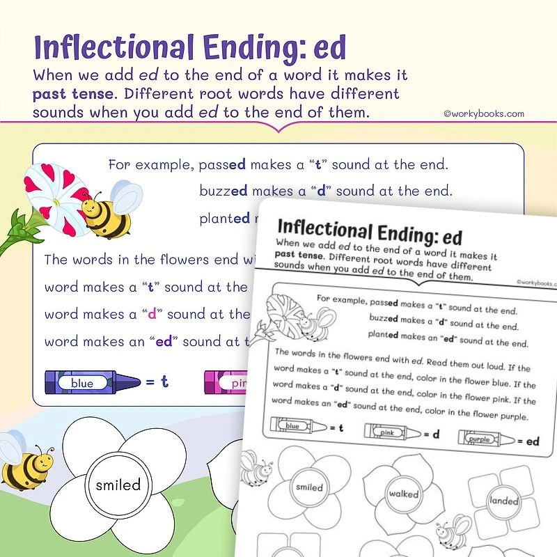 Inflectional Ending: ed — ela worksheet for Grade 1, page 1 of 3