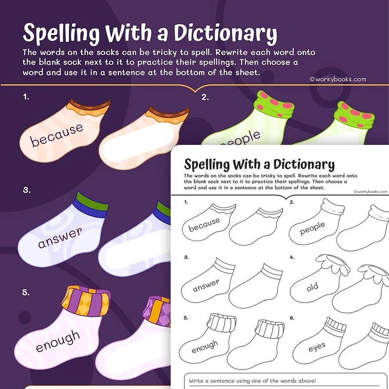 Socks & Spelling — ela worksheet for Grade 1, page 1 of 3