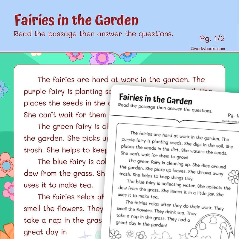 Short Story—Fairies in the Garden — ela worksheet for Grade 1, page 1 of 3