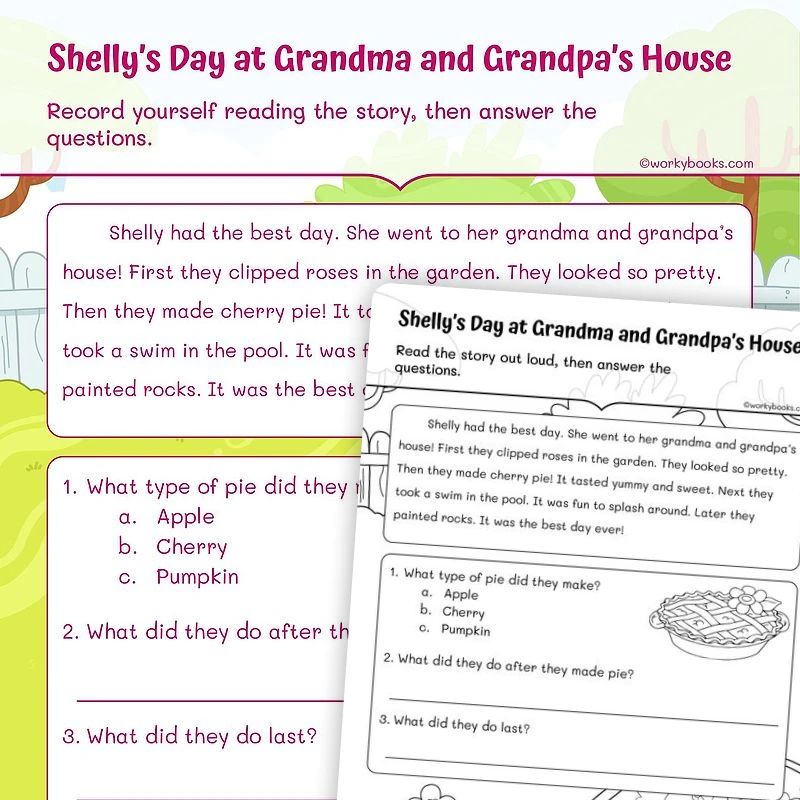 Short Story—Shelly's Day at Grandma and Grandpa's House — ela worksheet for Grade 1, page 1 of 3