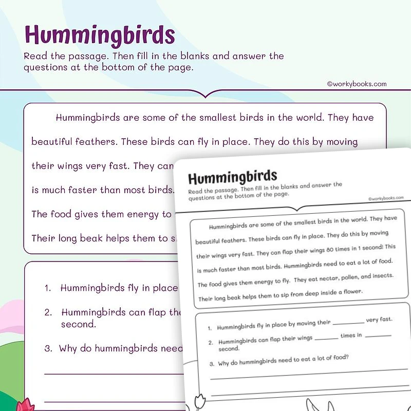 Hummingbirds—Reading Fluency — ela worksheet for Grade 1, page 1 of 3