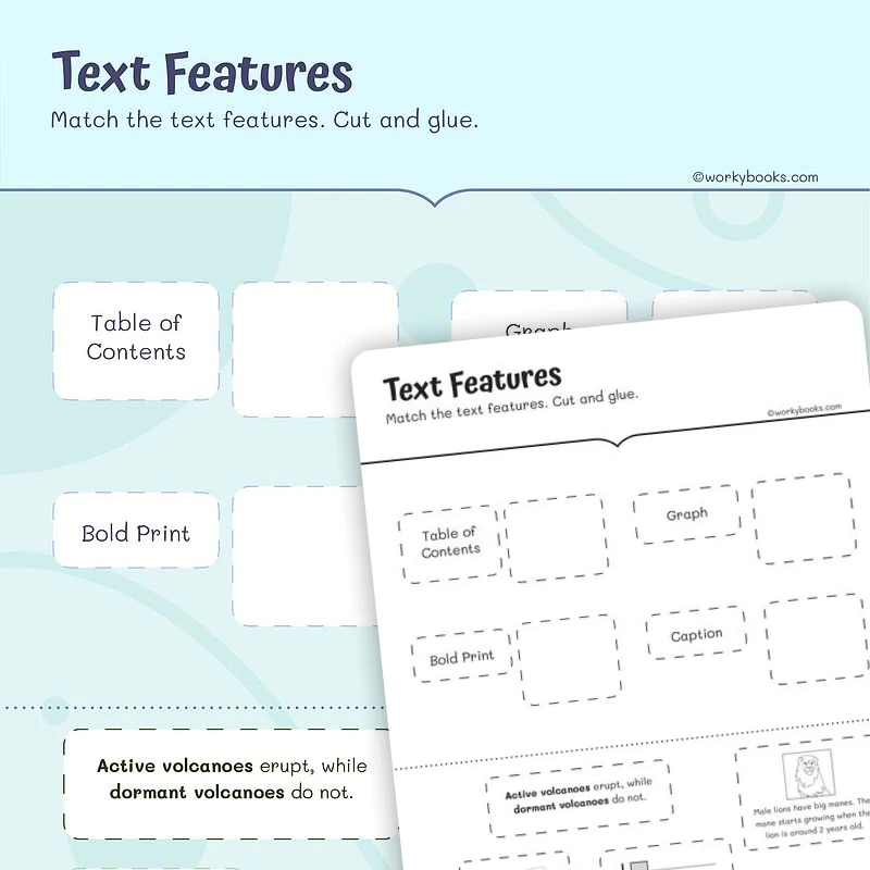 Using Text Features — ela worksheet for Grade 1, page 1 of 3