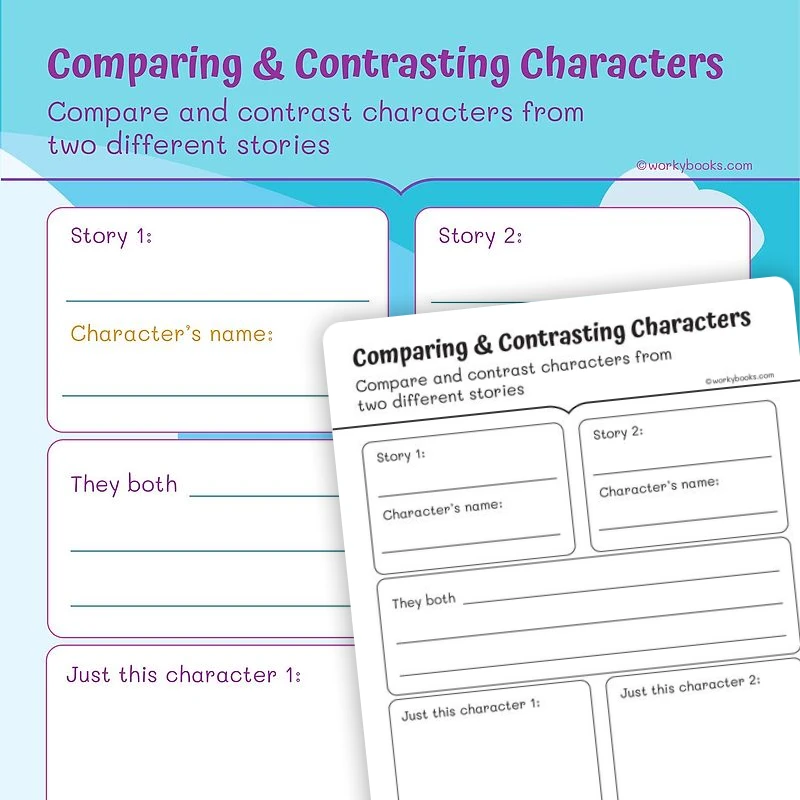 Comparing & Contrasting Characters — ela worksheet for Grade 1, page 1 of 3