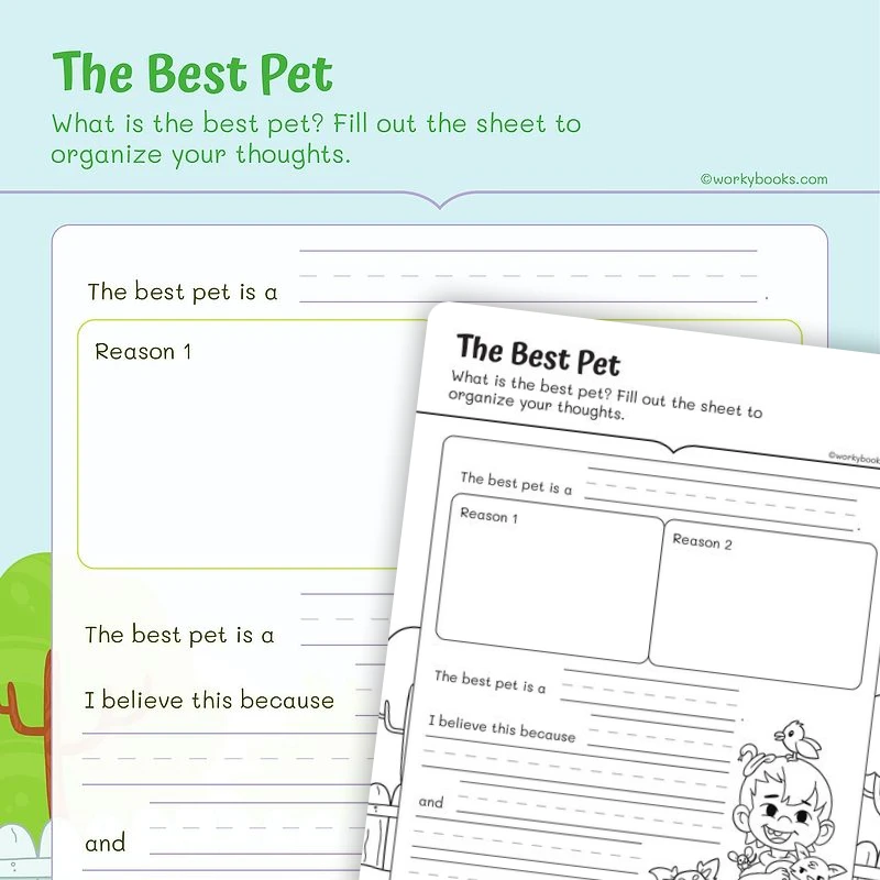 Writing Opinion The Best Pet — ela worksheet for Grade 1, page 1 of 3