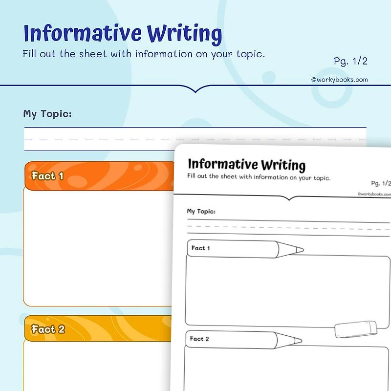 Informative Writing Organizer on Facts — ela worksheet for Grade 1, page 1 of 3