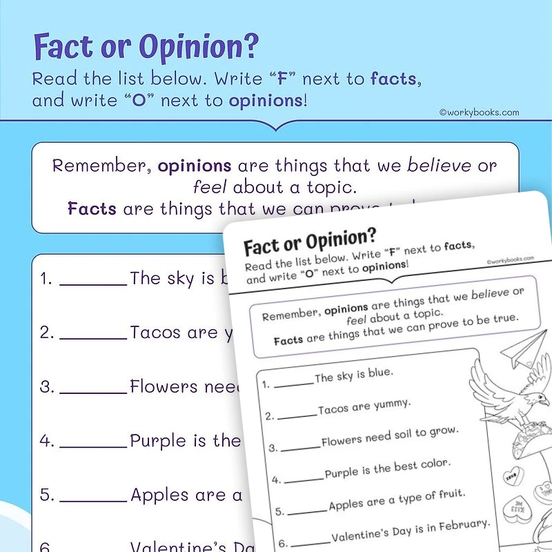 Fact or Opinion? — ela worksheet for Grade 1, page 1 of 3