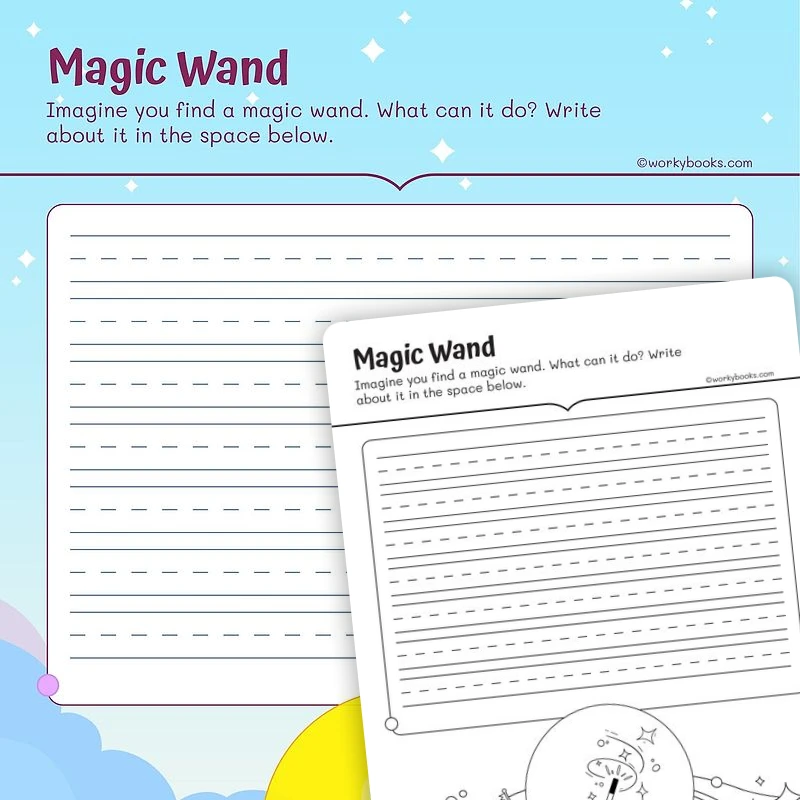 Writing Template Magic Wand — ela worksheet for Grade 1, page 1 of 3