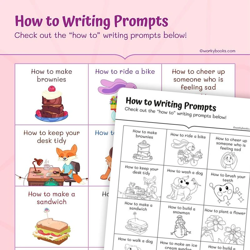 12 'How to' Writing Prompts — ela worksheet for Grade 1, page 1 of 3