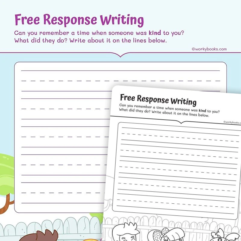Free Response Writing —Kindness — ela worksheet for Grade 1, Grade 2, page 1 of 3