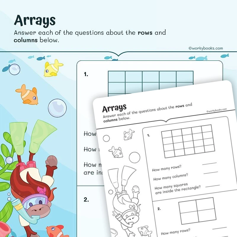Arrays — math worksheet for Grade 2, page 1 of 3