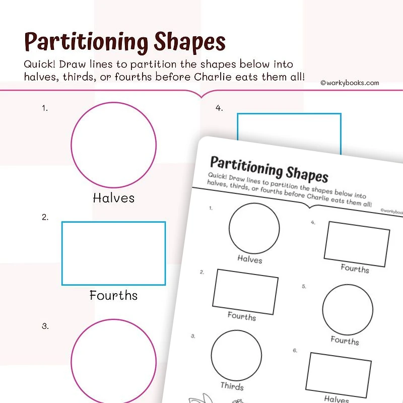 Partitioning Circle Shapes — math worksheet for Grade 2, page 1 of 3